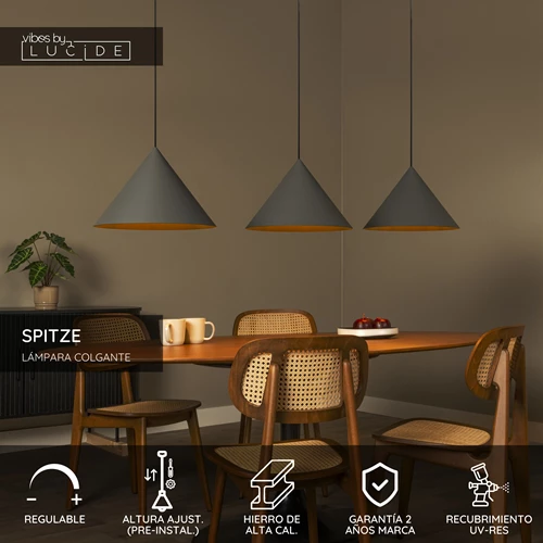 Lucide SPITZE - Lámpara colgante - 3xE27 - Gris | Vibes - USP